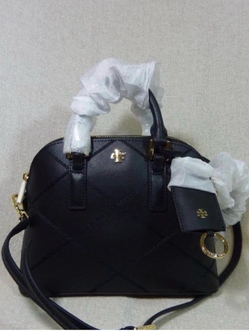 Tory Burch Black Quilted Satchel with Gold Hardware